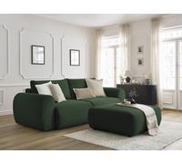 Canapé droit convertible coffre LUCIEN gros côtelé doux avec pouf vert BOBOCHIC 4 places Vert