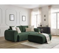 Canapé droit convertible coffre LUCIEN tissu lisse avec pouf vert BOBOCHIC 4 places Vert