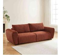 Canapé droit convertible LOIC en velours côtelé terracotta 3 places