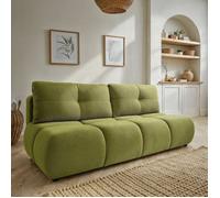 Canapé droit convertible TASCA 3 places tissu bouclette vert olive
