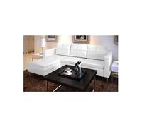 Canape droit en.casa 3 places en cuir blanc 122 x 188 x 77 cm
