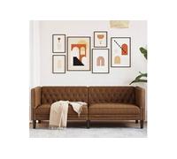 Canapé à 3 places Chesterfield marron similicuir daim