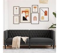 vidaXL Canapé droit Chesterfield 3 places en simili-cuir noir, bois 194 x 194 x 70.5 cm