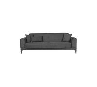 Canapé convertible 3 places - HENRY - Tissu gris clair - 3 coussins - coffre de rangement - 234 x 85 x 84 cm
