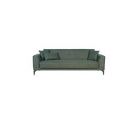 Canapé convertible 3 places - HENRY - Tissu vert foncé - 3 coussins - coffre de rangement - 234 x 85 x 84 cm