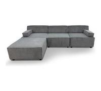 Menzzo Canapé modulable Benoit - Velours côtelé gris - 5 places - 4 modules indépendants