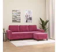 vidaXL Canapé à 3 places et repose-pieds Rouge bordeaux 180 cm Velours