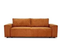 Canapé convertible 3 places JOSH - Tissu velours cotelé terracotta - L 239 x P 86 x H 85 cm - Coffre de rangement