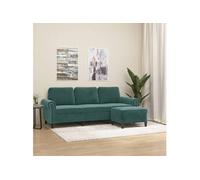 vidaXL Canapé à 3 places avec repose-pieds Vert foncé 180 cm Velours