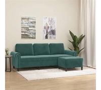vidaXL Canapé à 3 places avec repose-pieds Vert foncé 180 cm Velours