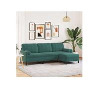 vidaXL Canapé 3 places avec repose-pieds Velours Vert foncé 210 cm