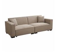 Canapé droit en velours côtelé 3 places taupe L 230 cm - Oviala