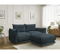 Canapé droit fixe 2 places ERNEST tissu velours côtelé avec pouf bleu BOBOCHIC Bleu