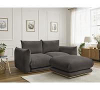 Canapé droit fixe 2 places ERNEST tissu velours côtelé avec pouf taupe BOBOCHIC Taupe