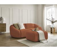 Canapé droit fixe 2 places TINA tissu bouclette avec pouf orange BOBOCHIC Orange