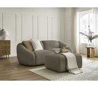 Canapé droit fixe 2 places TINA tissu bouclette avec pouf taupe BOBOCHIC Taupe