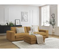 Canapé droit fixe 3 places compact LEONARD velours côtelé avec pouf jaune BOBOCHIC Jaune