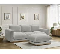 Canapé droit fixe 3 places ERNEST tissu bouclette avec pouf gris clair BOBOCHIC Gris clair