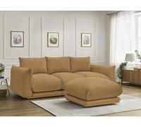 Canapé droit fixe 3 places ERNEST tissu velours côtelé avec pouf jaune BOBOCHIC Jaune