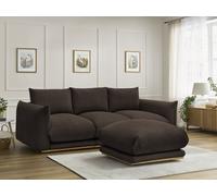 Canapé droit fixe 3 places ERNEST tissu velours côtelé avec pouf marron BOBOCHIC Marron