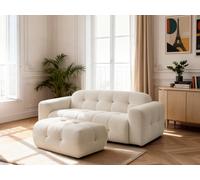 Canapé droit fixe 3 places LAURA tissu chiné avec petit pouf beige BOBOCHIC Beige