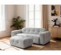 Canapé droit fixe 3 places LAURA tissu chiné avec petit pouf gris clair BOBOCHIC Gris clair