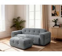 Canapé droit fixe 3 places LAURA tissu chiné avec petit pouf gris foncé BOBOCHIC Gris foncé