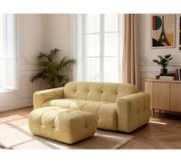 Canapé droit fixe 3 places LAURA tissu chiné avec petit pouf jaune BOBOCHIC Jaune