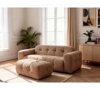 Canapé droit fixe 3 places LAURA tissu chiné avec petit pouf orange BOBOCHIC Orange