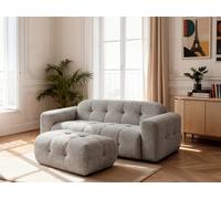 Canapé droit fixe 3 places LAURA tissu chiné avec petit pouf taupe BOBOCHIC Taupe