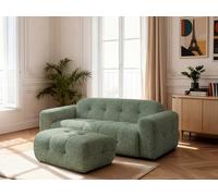 Canapé droit fixe 3 places LAURA tissu chiné avec petit pouf vert clair BOBOCHIC Vert clair