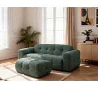 Canapé droit fixe 3 places LAURA tissu chiné avec petit pouf vert foncé BOBOCHIC Vert foncé