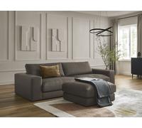 Canapé droit fixe 3 places LEONARD cuir de vache avec pouf marron BOBOCHIC Marron