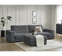 Canapé droit fixe 3 places SIERRA tissu texturé avec pouf gris foncé BOBOCHIC Gris foncé