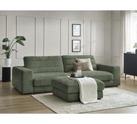 Canapé droit fixe 3 places SIERRA tissu texturé avec pouf vert foncé BOBOCHIC Vert foncé