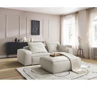 Canapé droit fixe 3 places ultra moelleux BOHEME cuir végan avec pouf beige BOBOCHIC Beige
