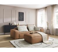 Canapé droit fixe 3 places ultra moelleux BOHEME cuir végan avec pouf marron clair BOBOCHIC Marron clair