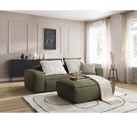 Canapé droit fixe 3 places ultra moelleux BOHEME cuir végan avec pouf vert BOBOCHIC Vert