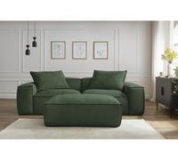 Canapé droit fixe 3 places ultra moelleux BOHEME tissu chiné avec pouf vert BOBOCHIC Vert
