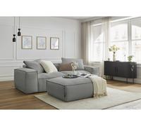 Canapé droit fixe 3 places ultra moelleux BOHEME velours côtelé avec pouf gris clair BOBOCHIC Gris clair
