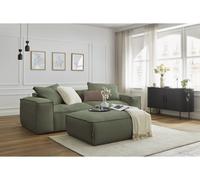 Canapé droit fixe 3 places ultra moelleux BOHEME velours côtelé avec pouf vert BOBOCHIC Vert