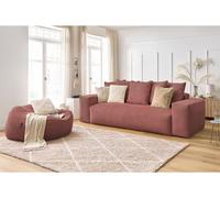 Canapé droit fixe 3 places VOLTAIRE velours côtelé avec pouf rose BOBOCHIC Rose