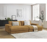 Canapé droit fixe 4 places LEONARD assise profonde velours côtelé jaune BOBOCHIC Jaune