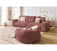 Canapé droit fixe 4 places VOLTAIRE velours côtelé avec pouf rose BOBOCHIC Rose