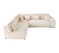 Lisa Design – Canapé modulable d'angle gauche Garance – Velours côtelé Beige 6 places