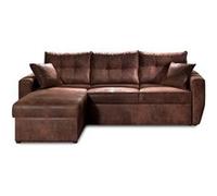 Bestmobilier - Canapé d'angle Convertible Réversible Astoria en Microfibre - Canapé Lit - Sofa Marron 4 Places - Angle Droit - ou Gauche - Salon Industriel/Vintage/Rétro