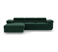 Pablo - canapé d'angle gauche - 6 places - convertible avec coffre et têtières réglables - en velours - Vert Vert G