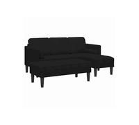 Canapé De Jardin Vidaxl Avec Banc Et Coussins En Velours Noir, Canapé 3 Places Vidaxl Avec Chaise Longue Noire En Velours De 160 Cm, Banc Vidaxl Noir 113x57x39 Cm En Velours