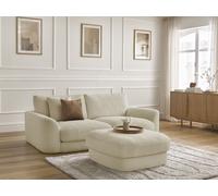 Canapé droit fixe LEONORE tissu bouclette avec pouf beige BOBOCHIC 3 places Beige