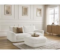 Canapé droit fixe LEONORE tissu bouclette avec pouf blanc BOBOCHIC 3 places Blanc